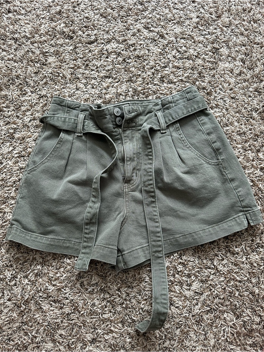 American Eagle Outfitters Olive Green High-Rise Belted Shorts